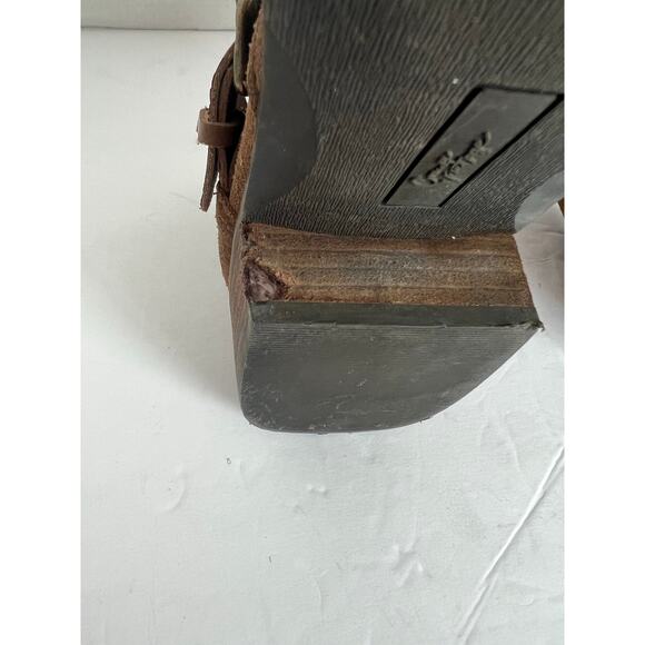 Crown Vintage Brown Leather Pointed Toe Studded Straps Block Heel Ankle Boot 8.5 - Picture 12 of 12